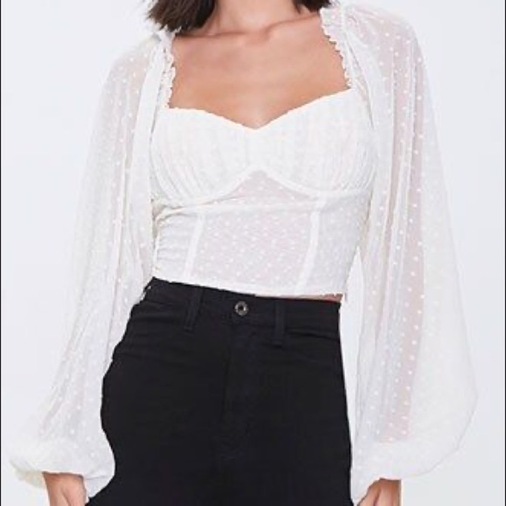 Forever 21 White Clip Dot Crop Top